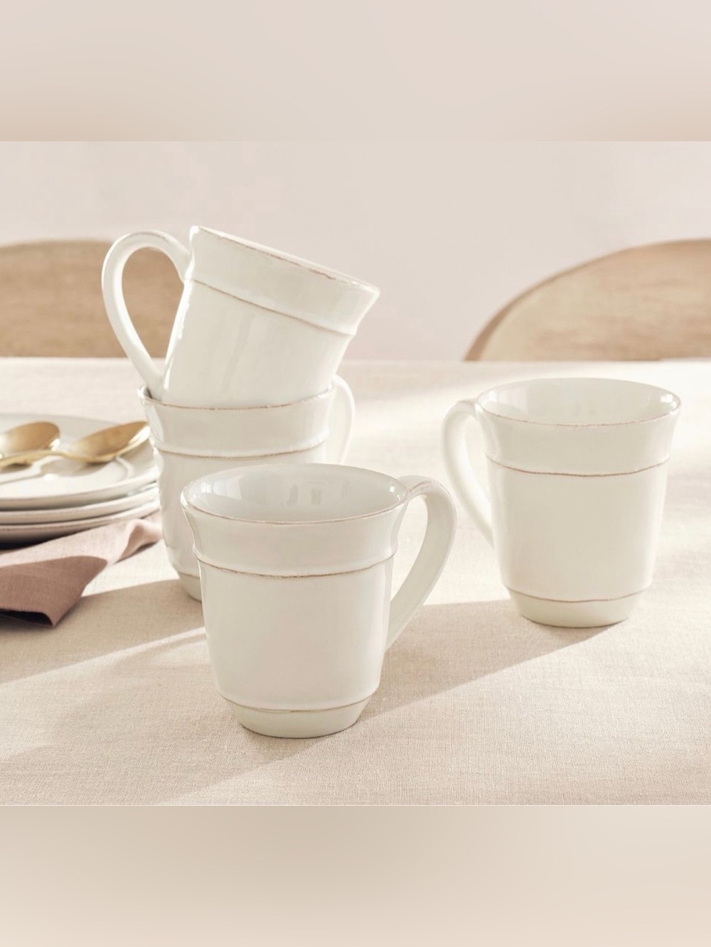 Pottery Barn Cambria White Coffee Tea Mugs Handcrafted in Portugal Set of 2